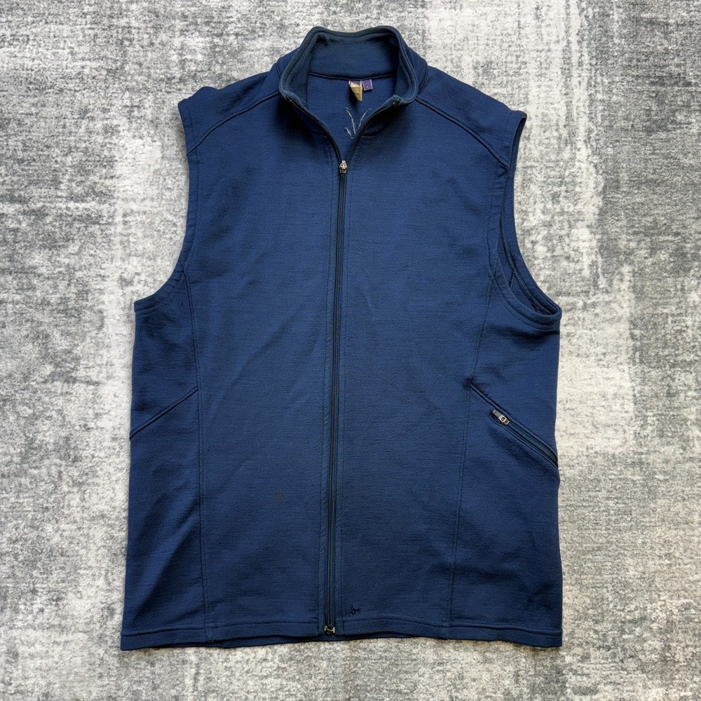 Ibex Vest Womens Large Blue Merino Wool Full Zip Lightweight Hiking Trail Travel